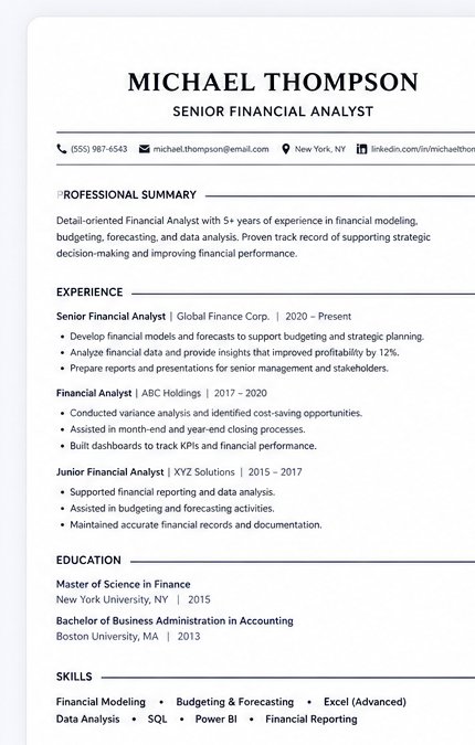Corporate ATS-friendly resume template preview